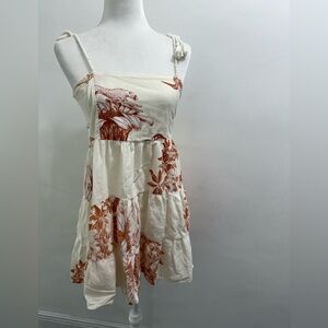 Floral Cream and Burnt Orange Sundress w Beaded straps EUC Size M